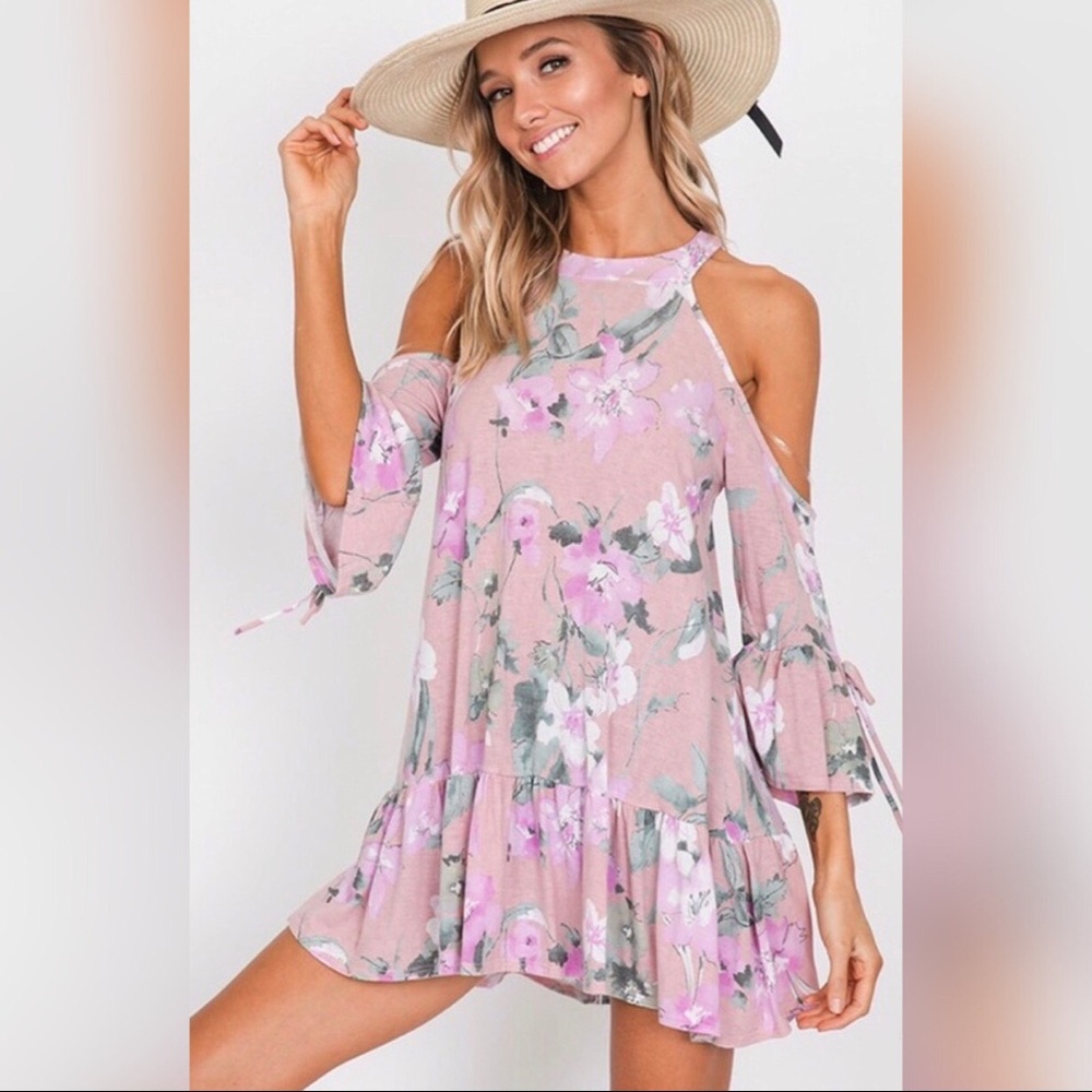 LAST! Pink/Lavander Floral Ruffle Tunic - Picture 2 of 4
